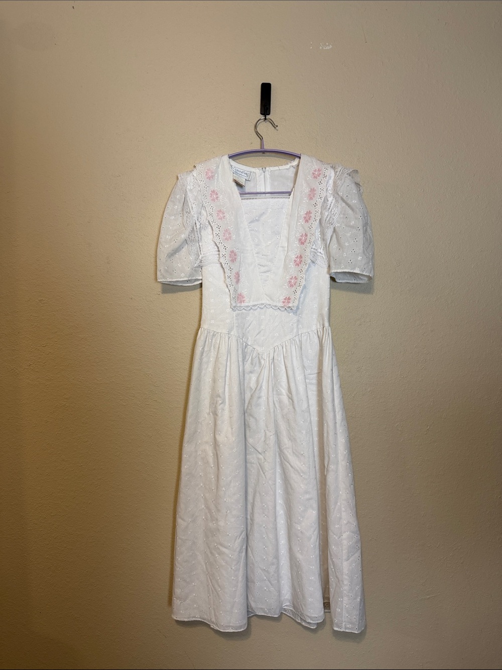 VINTAGE GUNNE SAX Bridal WHITE LACE TEA LENGTH DRESS Floral Details Size 5